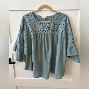 Umgee Teal Eyelet Blouse